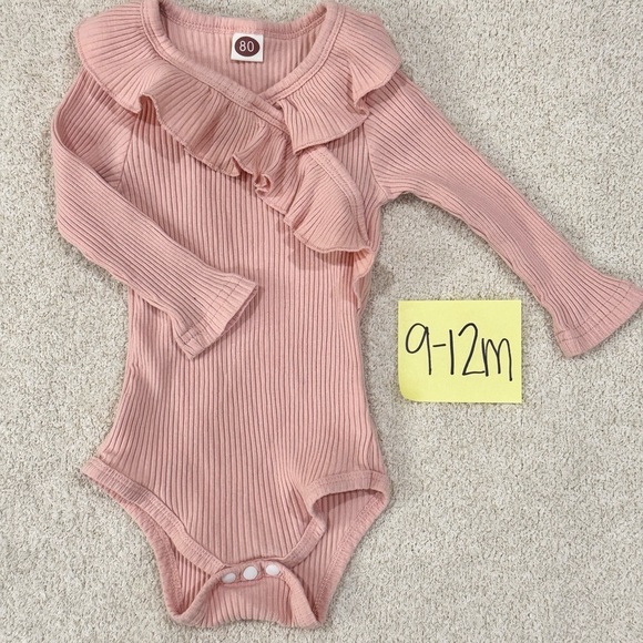 Other - NWOT Pink Ruffled Long Sleeve Baby Onesie